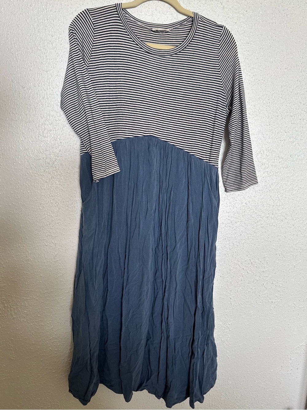 Nursing Navy & White Striped Top with Blue Skirt Dress